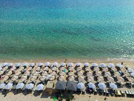 Aerial View Of A Beach In Greece