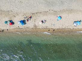 Aerial View Of A Beach In Greece