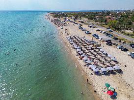 Aerial View Of A Beach In Greece