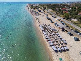 Aerial View Of A Beach In Greece