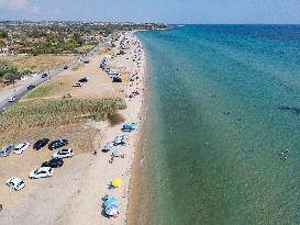 Aerial View Of A Beach In Greece