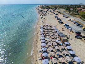 Aerial View Of A Beach In Greece