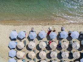 Aerial View Of A Beach In Greece