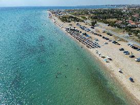 Aerial View Of A Beach In Greece