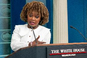 White House Press Sec. Karine Jean-Pierre speaks during the Daily Press Briefing