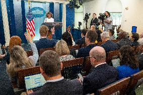 White House Press Sec. Karine Jean-Pierre speaks during the Daily Press Briefing