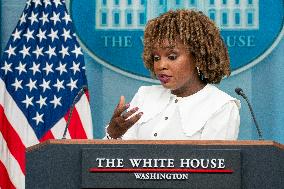 White House Press Sec. Karine Jean-Pierre speaks during the Daily Press Briefing