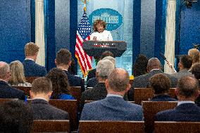 White House Press Sec. Karine Jean-Pierre speaks during the Daily Press Briefing