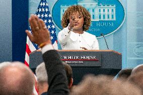 White House Press Sec. Karine Jean-Pierre speaks during the Daily Press Briefing