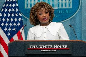 White House Press Sec. Karine Jean-Pierre speaks during the Daily Press Briefing