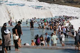 Tourists Visit Pamukkale - Turkey