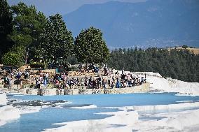 Tourists Visit Pamukkale - Turkey