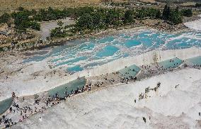 Tourists Visit Pamukkale - Turkey