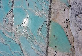 Tourists Visit Pamukkale - Turkey