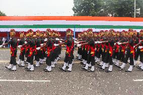 Dress Rehearsal Of Parade Ahead Of 78th Independence Day Celebration In India.