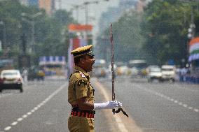 Dress Rehearsal Of Parade Ahead Of 78th Independence Day Celebration In India.