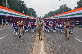 Dress Rehearsal Of Parade Ahead Of 78th Independence Day Celebration In India.