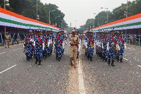 Dress Rehearsal Of Parade Ahead Of 78th Independence Day Celebration In India.