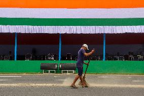 Dress Rehearsal Of Parade Ahead Of 78th Independence Day Celebration In India.