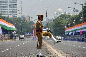 Dress Rehearsal Of Parade Ahead Of 78th Independence Day Celebration In India.