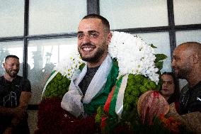 Olympic Champion Karlos Nasar At The Airport In Sofia.