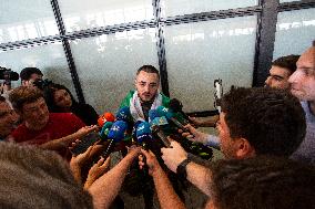 Olympic Champion Karlos Nasar At The Airport In Sofia.