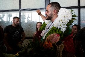 Olympic Champion Karlos Nasar At The Airport In Sofia.