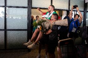 Olympic Champion Karlos Nasar At The Airport In Sofia.