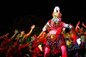 An Indonesian Traditional Dance Team Performs The Dance Act For The Ravan Mythological Story