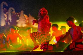 An Indonesian Traditional Dance Team Performs The Dance Act For The Ravan Mythological Story