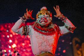 An Indonesian Traditional Dance Team Performs The Dance Act For The Ravan Mythological Story