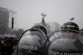 Demonstrators In Front Of The Chamber Of Deputies Of Argentina