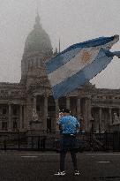 Demonstrators In Front Of The Chamber Of Deputies Of Argentina