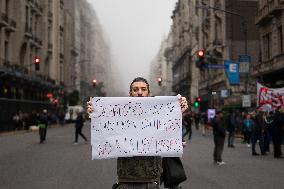 Demonstrators In Front Of The Chamber Of Deputies Of Argentina