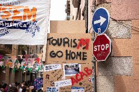 Graffiti And Messages Against Tourism In Barcelona.