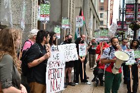 Protesters Demonstrate Outside City Hall On Restrictions To The “March On The DNC” Protest Permits During Next Weeks 2024 Democr