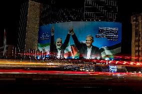 Banner Displaye Late Hamas Leader And Iranian President - Tehran