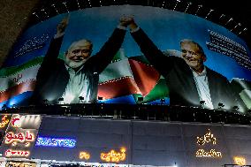 Banner Displaye Late Hamas Leader And Iranian President - Tehran