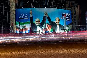 Banner Displaye Late Hamas Leader And Iranian President - Tehran