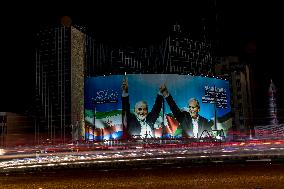 Banner Displaye Late Hamas Leader And Iranian President - Tehran