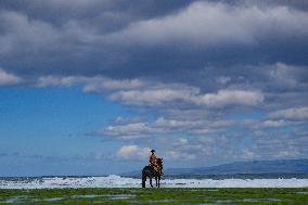 Horse Riders Perform At The Komune Beach In Bali