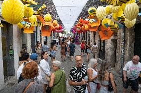 The Decorated Streets Of The Gracia Festival In Barcelona.