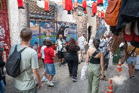 The Decorated Streets Of The Gracia Festival In Barcelona.