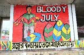 Students Are Painting Graffiti On A Wall Alongside A Road In Dhaka.