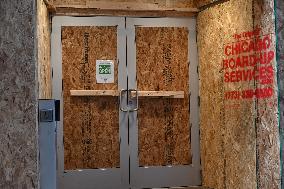 Businesses Boarded Up Ahead Of DNC In Chicago Illinois