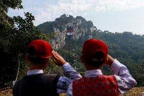 Indonesia Commemorates Independence Day At Mount Hawu Bandung