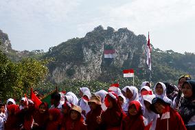 Indonesia Commemorates Independence Day At Mount Hawu Bandung