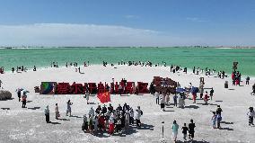 Tourists Visit Qarhan Salt Lake in Haixi