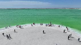 Tourists Visit Qarhan Salt Lake in Haixi