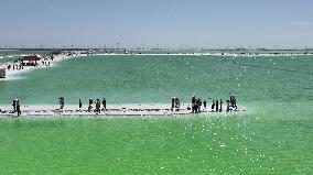 Tourists Visit Qarhan Salt Lake in Haixi